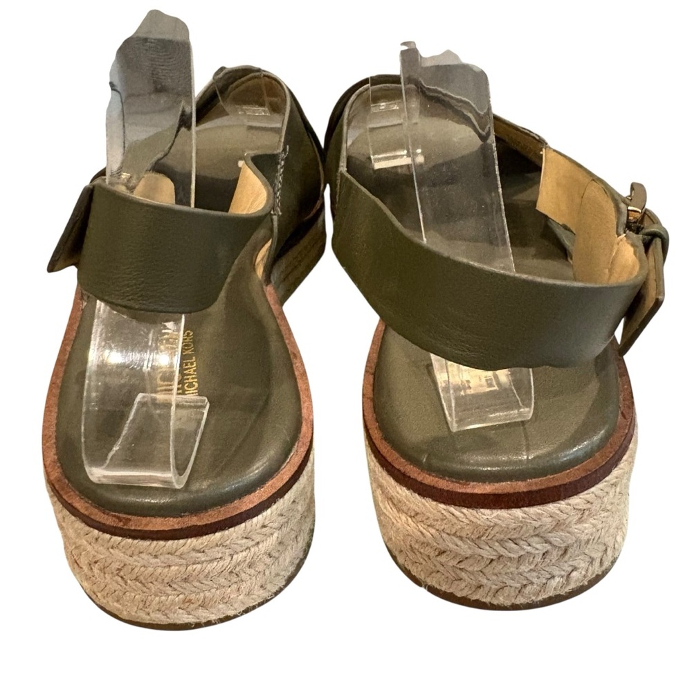 Michael Michael Kors Meryl Leather Criss Cross Espadrille Platform Olive, Sz 8 - Picture 11 of 14